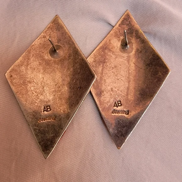 Etched Sterling Earrings Multi stone Inlay